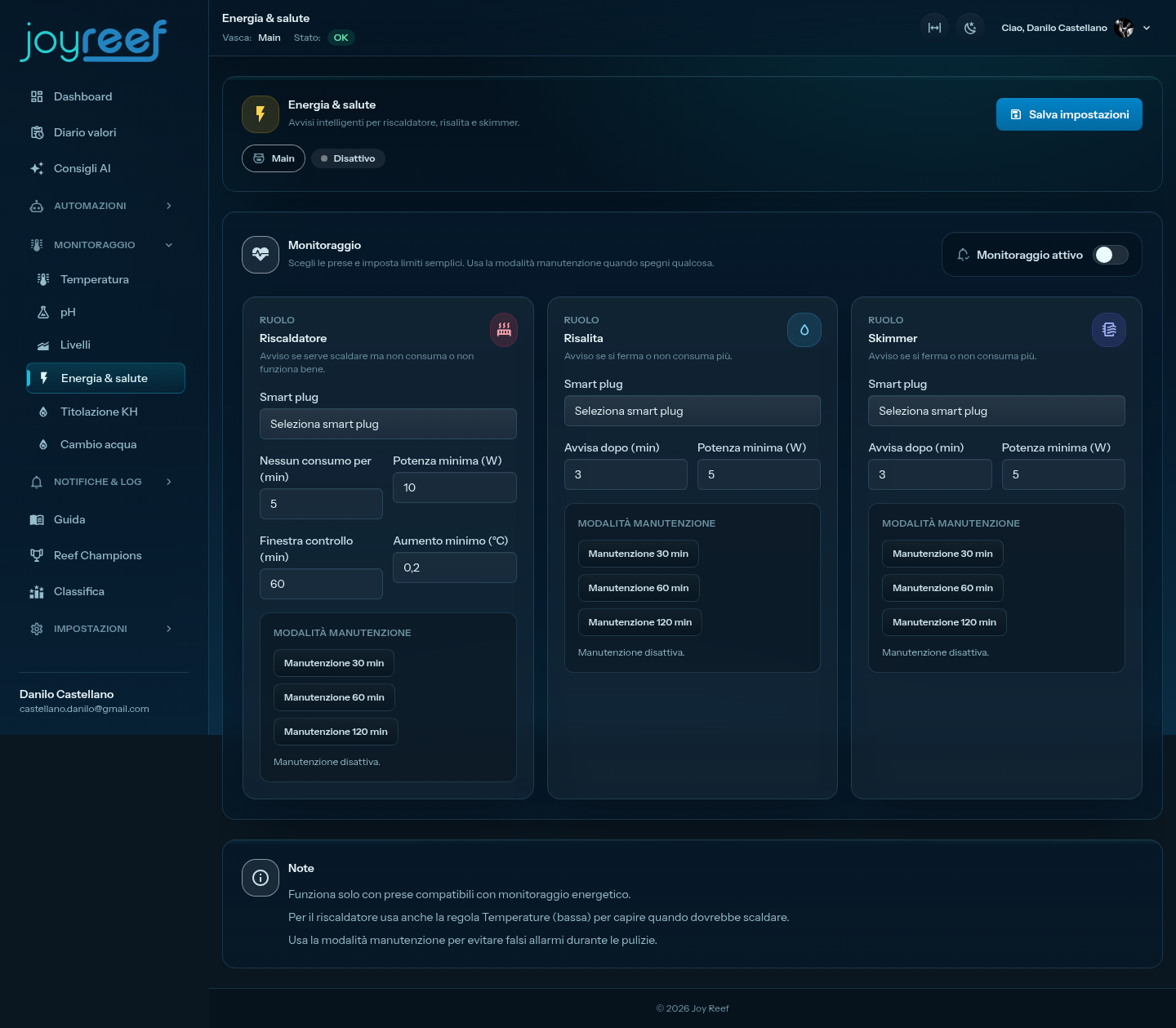 Energy & health page before configuration