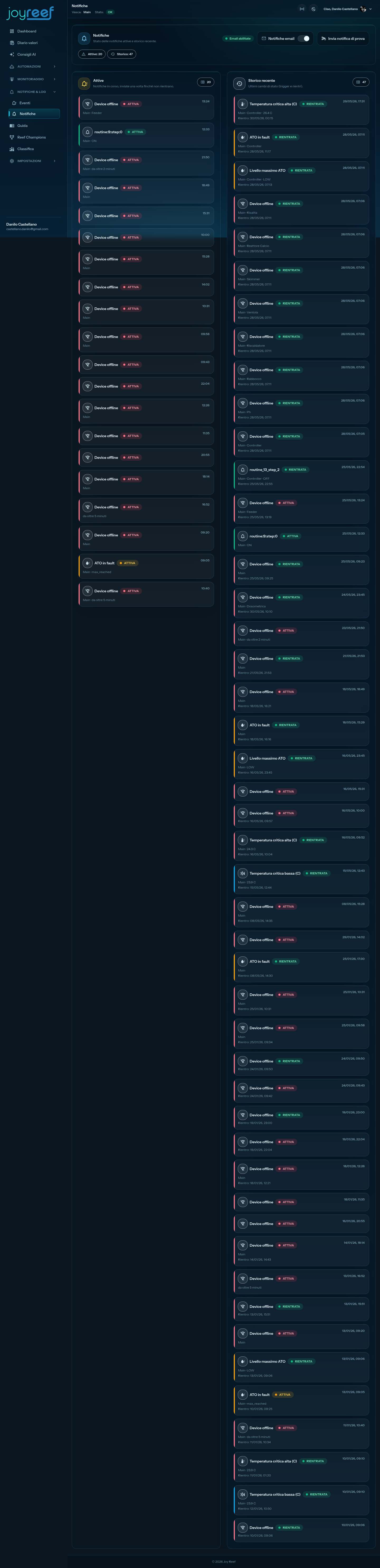 Notification preferences page